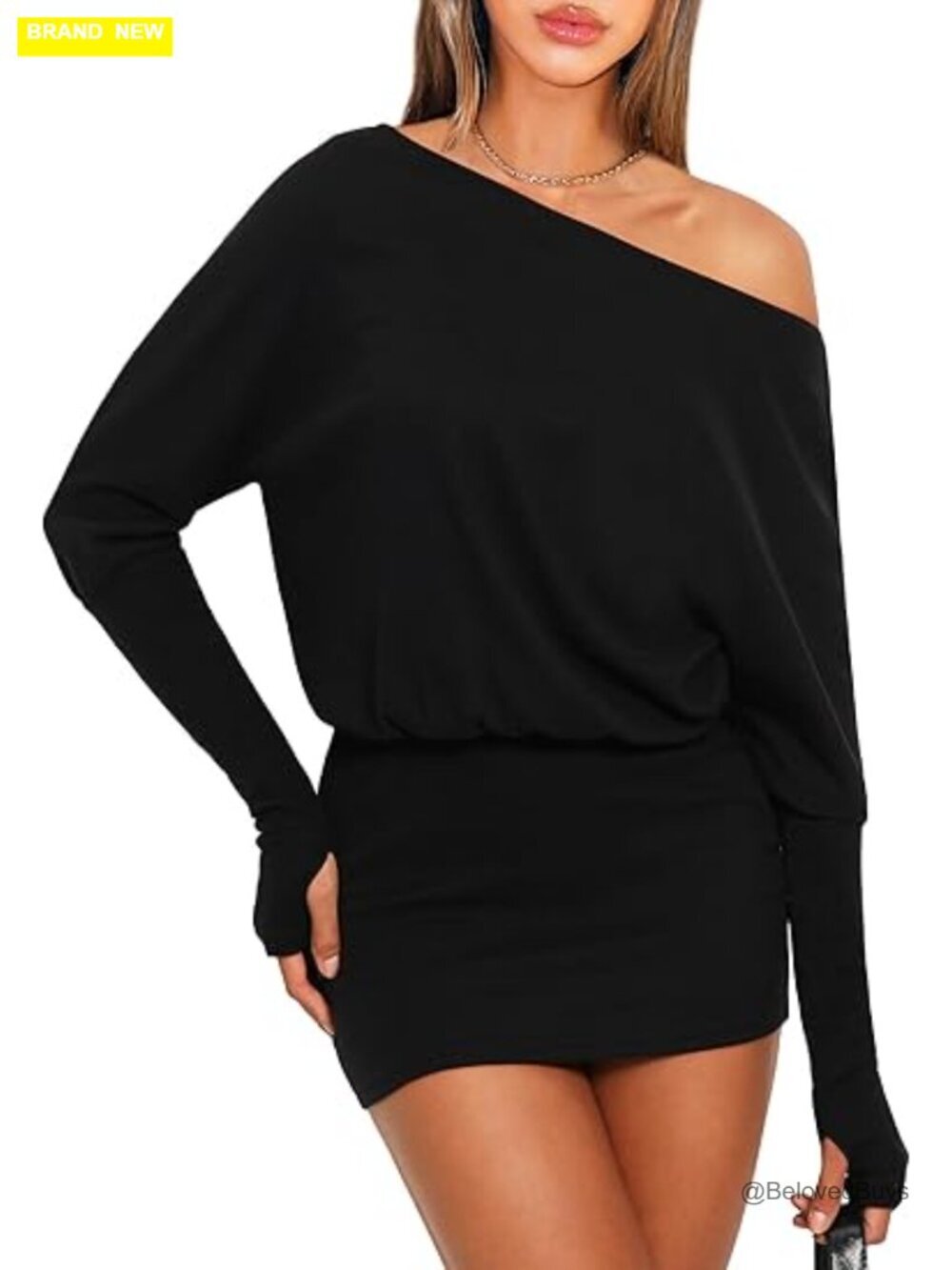 Off Shoulder Mini Dress Long Sleeve Batwing Wrap Bodycon Going Out